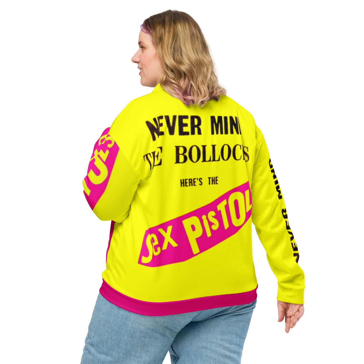 Unisex Bomber Jacket sex pistols pink pockets