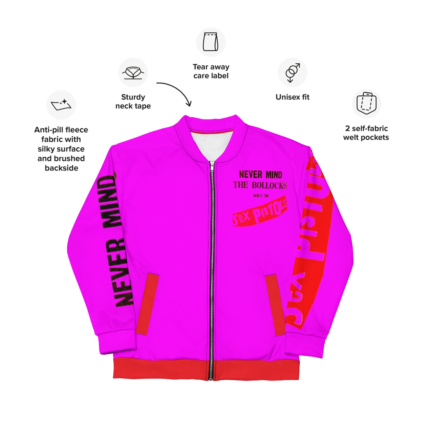Unisex Bomber Jacket sex pistols pink