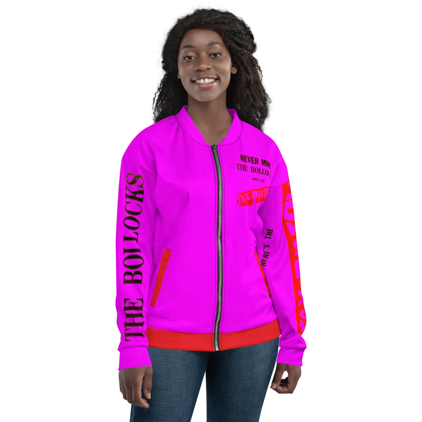 Unisex Bomber Jacket sex pistols pink