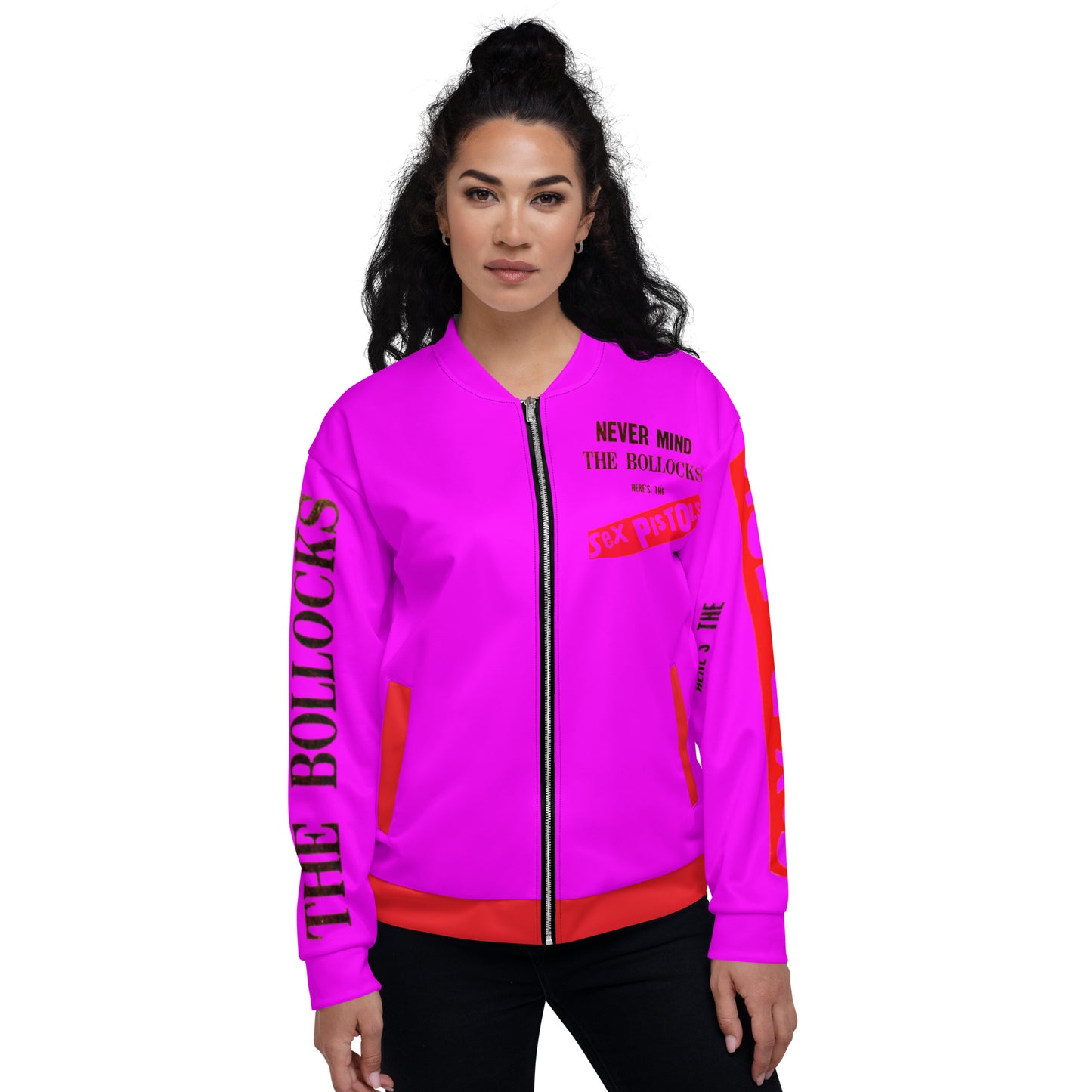 Unisex Bomber Jacket sex pistols pink