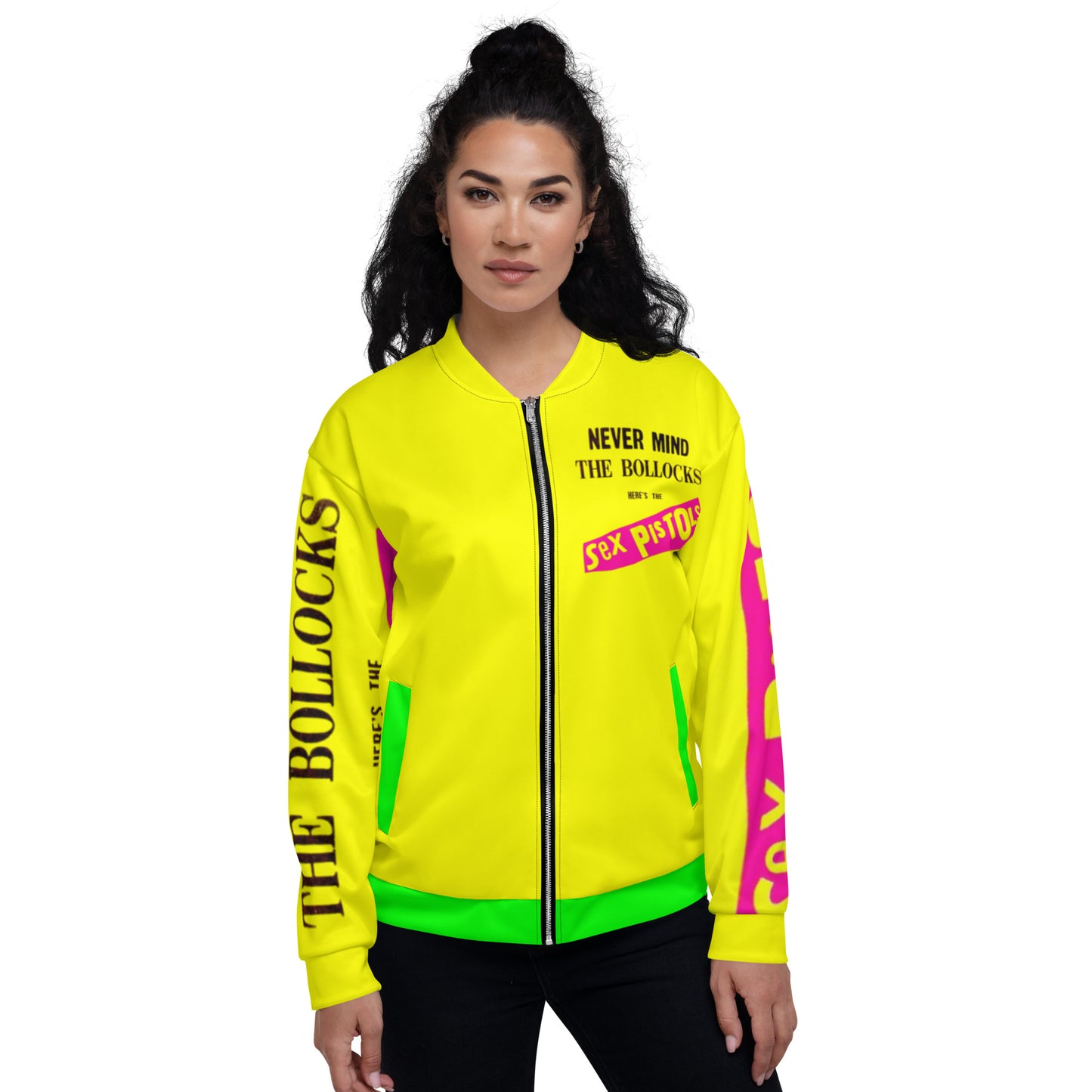 Unisex Bomber sex pistols Jacket yellow green pockets