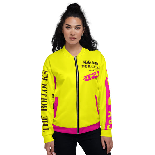 Unisex Bomber Jacket sex pistols pink pockets