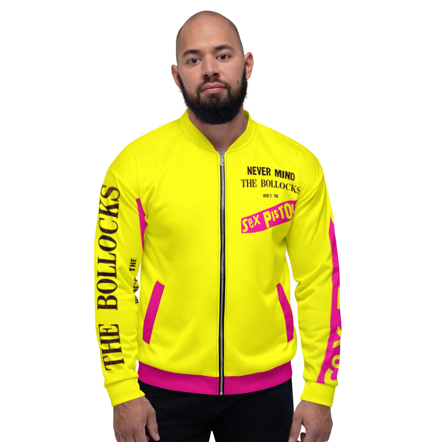 Unisex Bomber Jacket sex pistols pink pockets