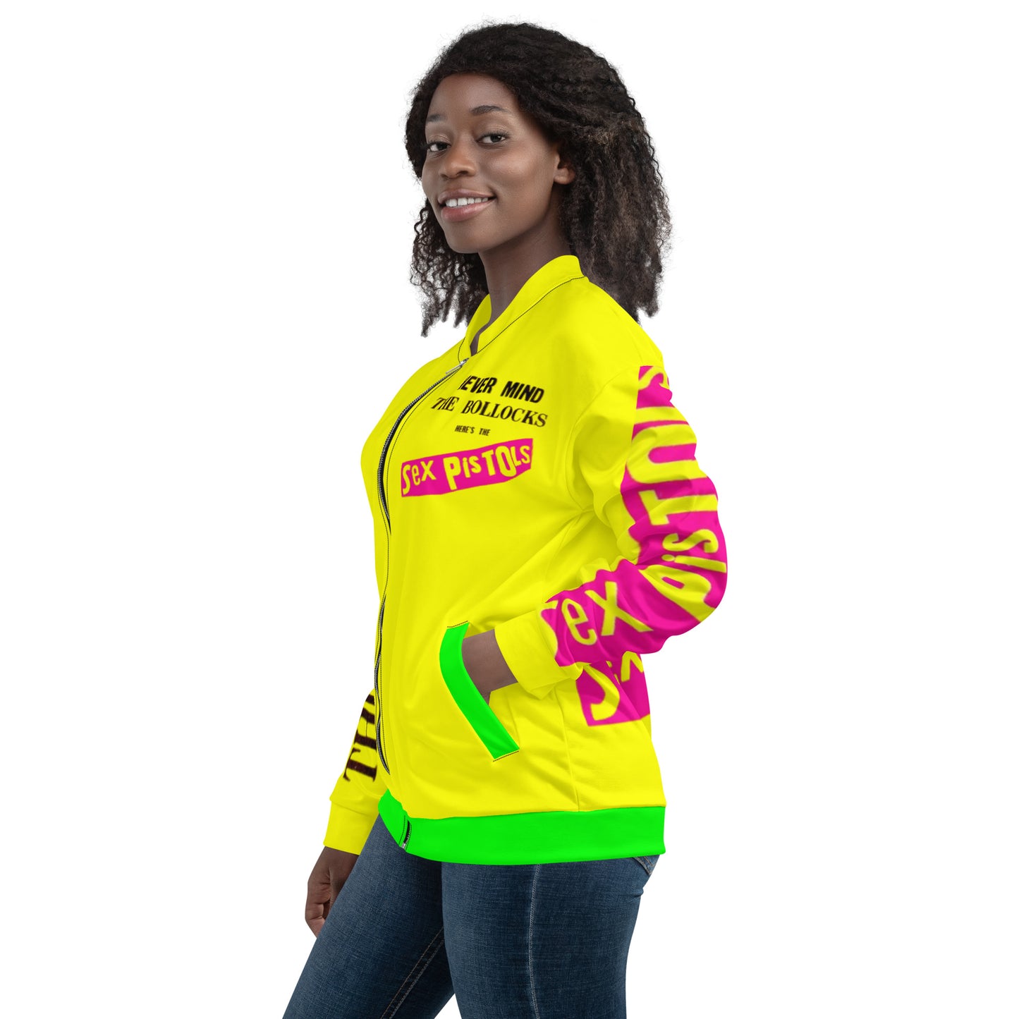 Unisex Bomber sex pistols Jacket yellow green pockets