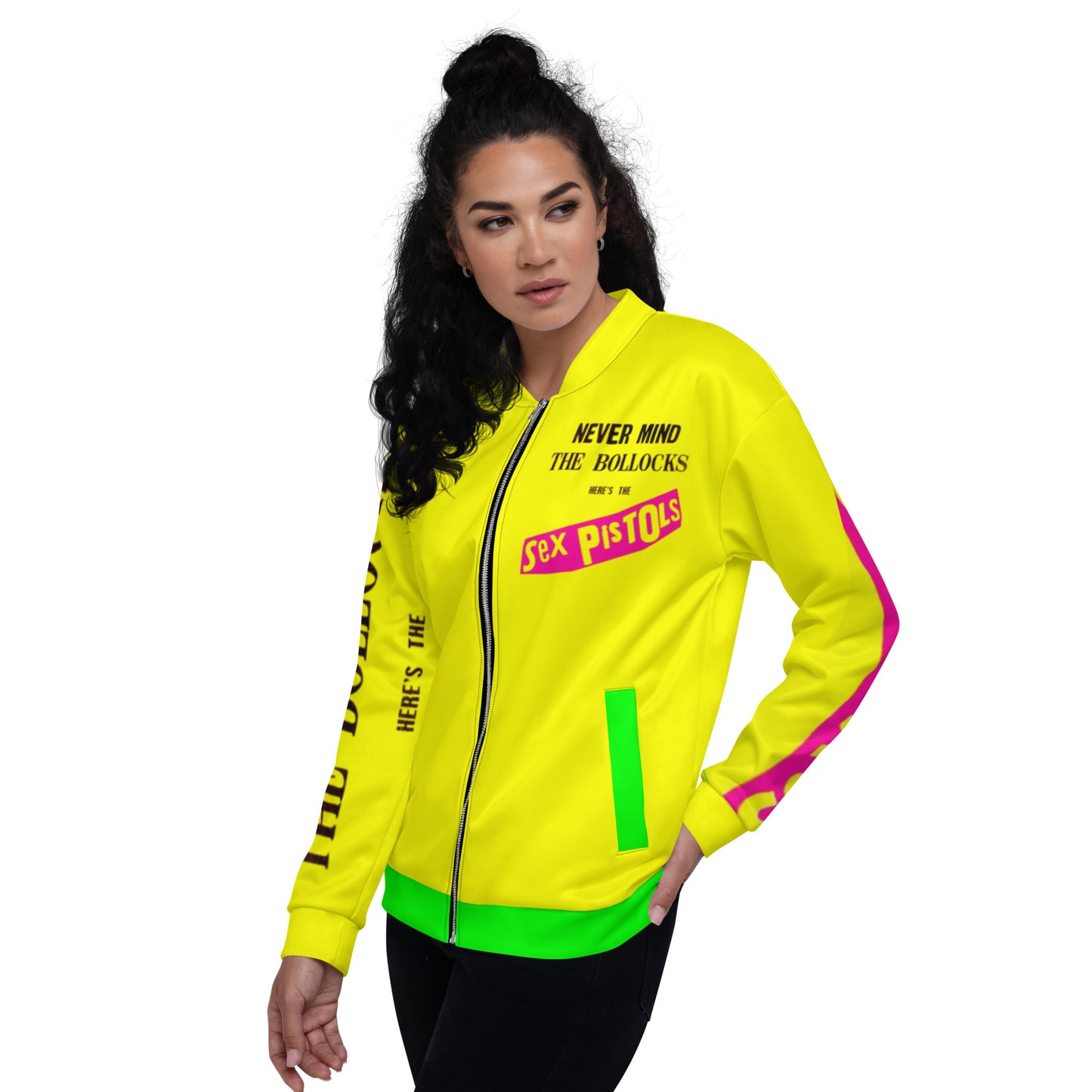 Unisex Bomber sex pistols Jacket yellow green pockets