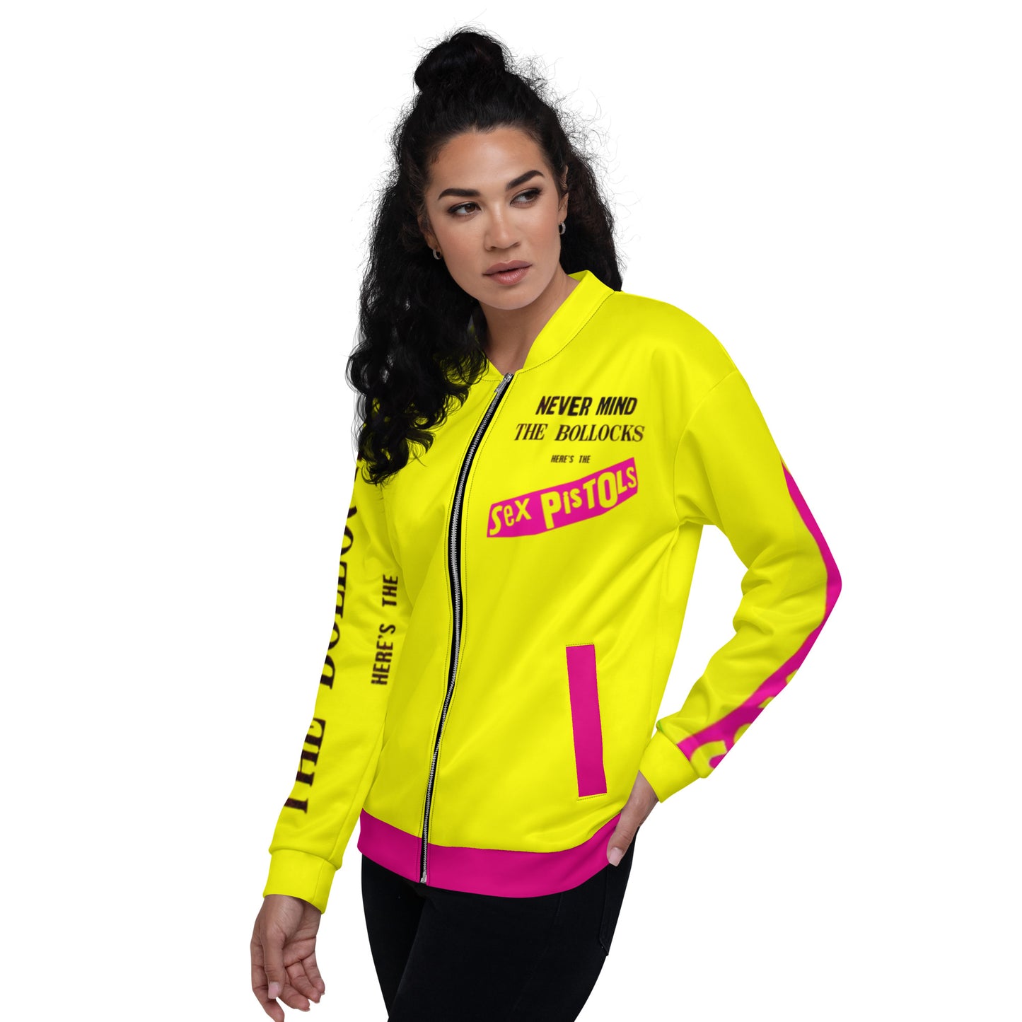 Unisex Bomber Jacket sex pistols pink pockets