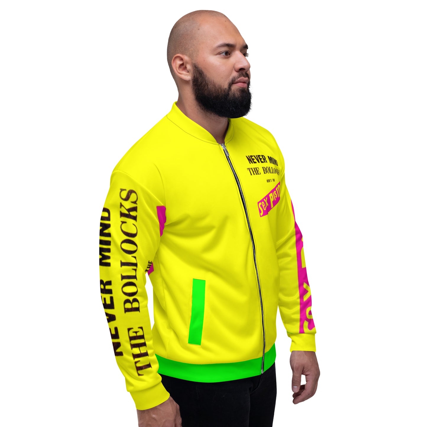 Unisex Bomber sex pistols Jacket yellow green pockets