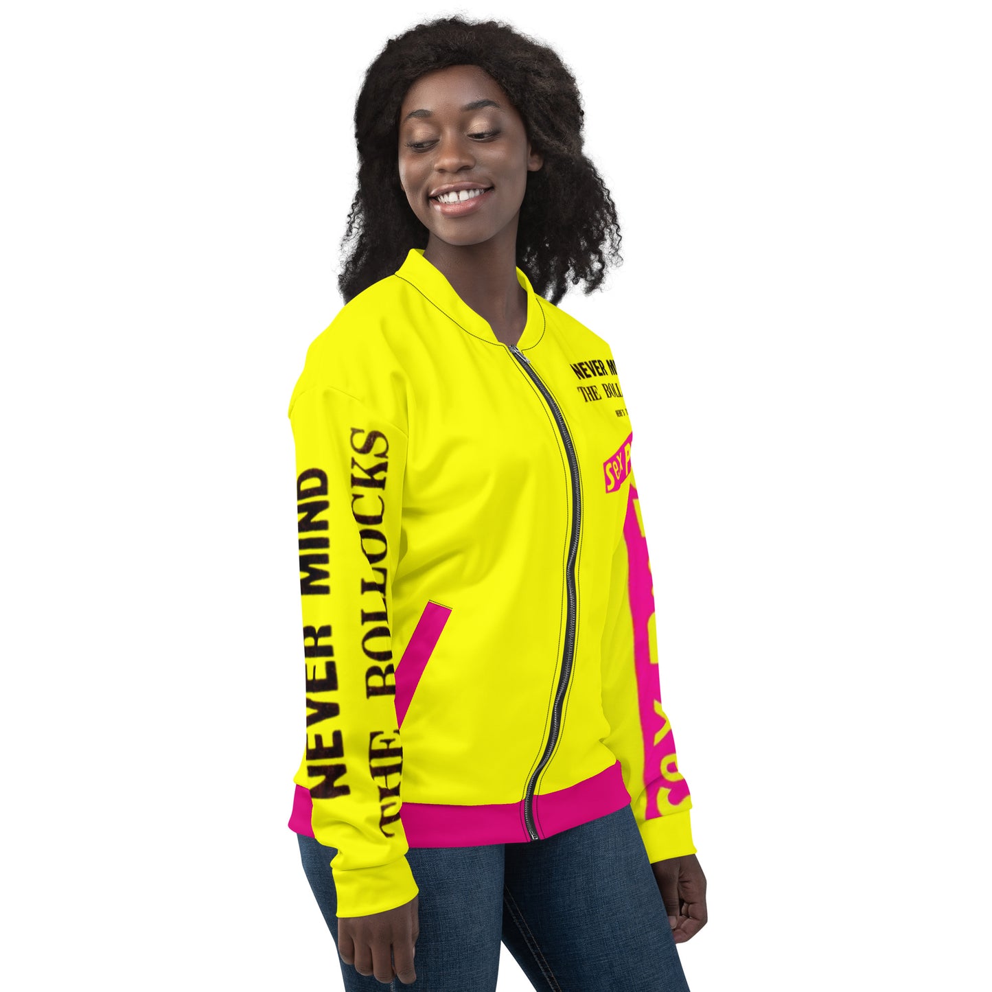 Unisex Bomber Jacket sex pistols pink pockets